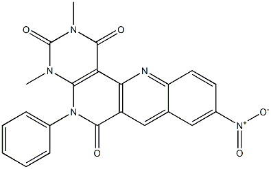 2,4-dimethyl-9-nitro-5-phenyl-1,2,3,4,5,6-hexahydrobenzo[b]pyrimido[4,5-h][1,6]naphthyridine-1,3,6-trione Struktur