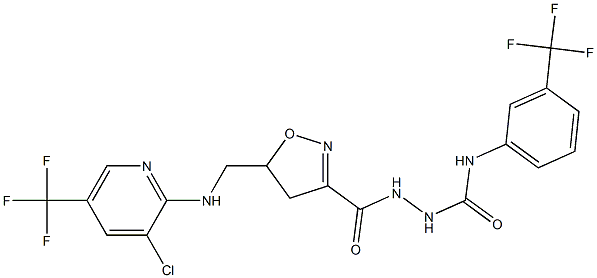 2-{[5-({[3-chloro-5-(trifluoromethyl)-2-pyridinyl]amino}methyl)-4,5-dihydro-3-isoxazolyl]carbonyl}-N-[3-(trifluoromethyl)phenyl]-1-hydrazinecarboxamid Struktur