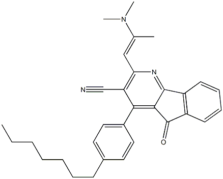 2-[(E)-2-(dimethylamino)-1-propenyl]-4-(4-heptylphenyl)-5-oxo-5H-indeno[1,2-b]pyridine-3-carbonitrile Struktur