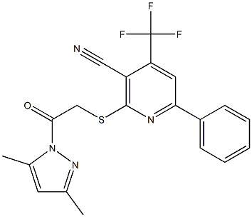 2-{[2-(3,5-dimethyl-1H-pyrazol-1-yl)-2-oxoethyl]sulfanyl}-6-phenyl-4-(trifluoromethyl)nicotinonitrile Struktur