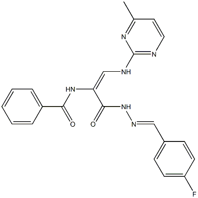 N-{1-({2-[(4-fluorophenyl)methylene]hydrazino}carbonyl)-2-[(4-methyl-2-pyrimidinyl)amino]vinyl}benzenecarboxamide Struktur