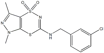 3-[(3-chlorobenzyl)amino]-5,7-dimethyl-1,5-dihydro-1lambda~6~-pyrazolo[3,4- e][1,4,2]dithiazine-1,1-dione Struktur