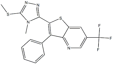 2-[4-methyl-5-(methylsulfanyl)-4H-1,2,4-triazol-3-yl]-3-phenyl-6-(trifluoromethyl)thieno[3,2-b]pyridine Struktur