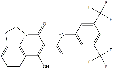 N-[3,5-bis(trifluoromethyl)phenyl]-6-hydroxy-4-oxo-1,2-dihydro-4H-pyrrolo[3,2,1-ij]quinoline-5-carboxamide Struktur