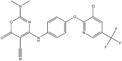 4-(4-{[3-chloro-5-(trifluoromethyl)-2-pyridinyl]oxy}anilino)-2-(dimethylamino)-6-oxo-6H-1,3-oxazine-5-carbonitrile Struktur