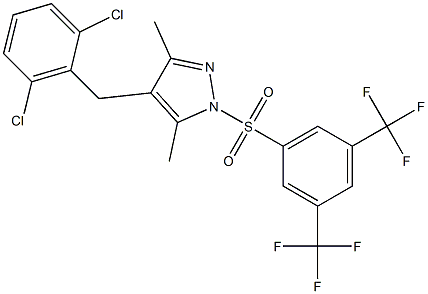 4-(2,6-dichlorobenzyl)-1-{[3,5-di(trifluoromethyl)phenyl]sulfonyl}-3,5-dimethyl-1H-pyrazole Struktur