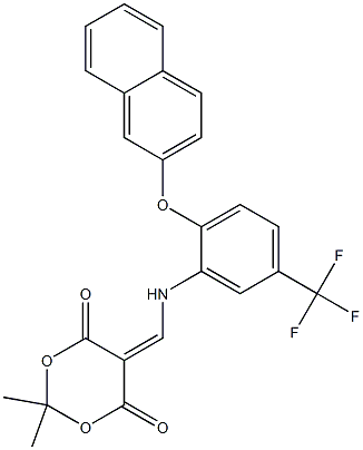 2,2-dimethyl-5-{[2-(2-naphthyloxy)-5-(trifluoromethyl)anilino]methylene}-1,3-dioxane-4,6-dione Struktur