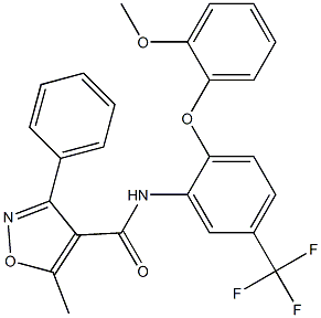 N4-[2-(2-methoxyphenoxy)-5-(trifluoromethyl)phenyl]-5-methyl-3-phenylisoxazole-4-carboxamide Struktur