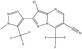 3-chloro-2-[1-methyl-5-(trifluoromethyl)-1H-pyrazol-4-yl]-7-(trifluoromethyl)pyrazolo[1,5-a]pyrimidine-6-carbonitrile Struktur