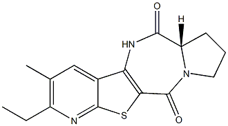 (6aS)-2-ethyl-3-methyl-6a,7,8,9-tetrahydro-6H-pyrido[3',2':4,5]thieno[3,2-e]pyrrolo[1,2-a][1,4]diazepine-6,11(5H)-dione Struktur