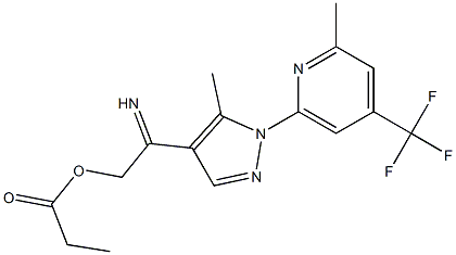 2-methyl-6-{5-methyl-4-[(propionyloxy)ethanimidoyl]-1H-pyrazol-1-yl}-4-(trifluoromethyl)pyridine Struktur