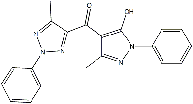 (5-hydroxy-3-methyl-1-phenyl-1H-pyrazol-4-yl)(5-methyl-2-phenyl-2H-1,2,3-triazol-4-yl)methanone Struktur