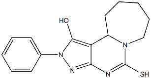 5-Mercapto-2-phenyl-2,6,7,8,9,10-hexahydro-2,3,4,5a-tetraaza-cyclohepta[e]inden-1-ol Struktur