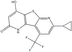 7-cyclopropyl-4-hydroxy-9-(trifluoromethyl)pyrido[2',3':4,5]thieno[2,3-b]pyridin-2(1H)-one Struktur