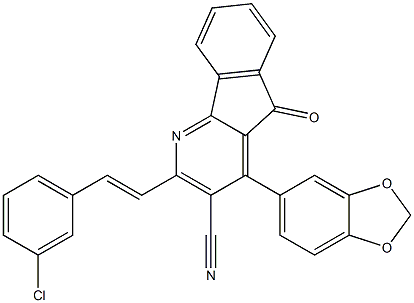 4-(1,3-benzodioxol-5-yl)-2-[(E)-2-(3-chlorophenyl)ethenyl]-5-oxo-5H-indeno[1,2-b]pyridine-3-carbonitrile Struktur