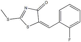 5-[(E)-(2-fluorophenyl)methylidene]-2-(methylsulfanyl)-1,3-thiazol-4(5H)-one Struktur