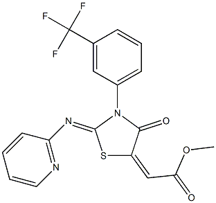 methyl 2-{4-oxo-2-(2-pyridylimino)-3-[3-(trifluoromethyl)phenyl]-1,3-thiazolan-5-yliden}acetate Struktur