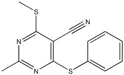 2-methyl-4-(methylthio)-6-(phenylthio)pyrimidine-5-carbonitrile Struktur