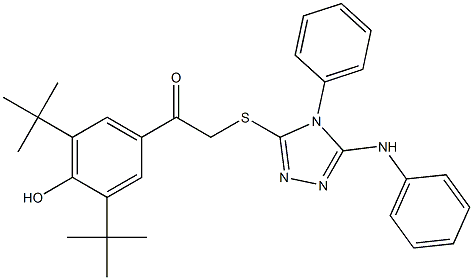 2-[(5-anilino-4-phenyl-4H-1,2,4-triazol-3-yl)thio]-1-[3,5-di(tert-butyl)-4-hydroxyphenyl]ethan-1-one Struktur