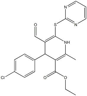 ethyl 4-(4-chlorophenyl)-5-formyl-2-methyl-6-(2-pyrimidinylsulfanyl)-1,4-dihydro-3-pyridinecarboxylate Struktur