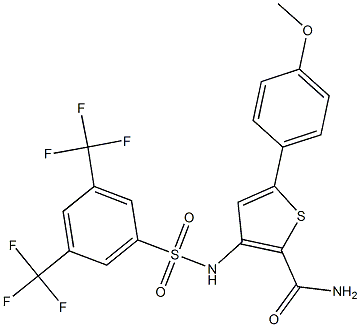 3-({[3,5-di(trifluoromethyl)phenyl]sulfonyl}amino)-5-(4-methoxyphenyl)thiophene-2-carboxamide Struktur