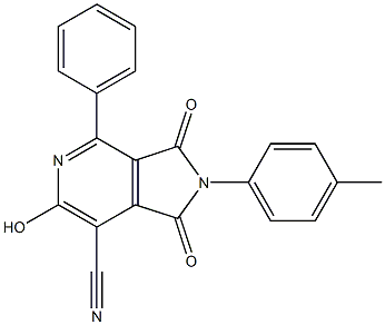 6-hydroxy-2-(4-methylphenyl)-1,3-dioxo-4-phenyl-2,3-dihydro-1H-pyrrolo[3,4-c]pyridine-7-carbonitrile Struktur