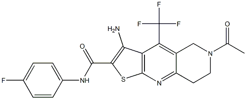 6-acetyl-3-amino-N-(4-fluorophenyl)-4-(trifluoromethyl)-5,6,7,8-tetrahydrothieno[2,3-b][1,6]naphthyridine-2-carboxamide Struktur