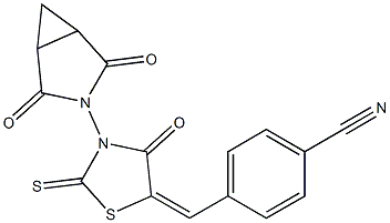 4-{[3-(2,4-dioxo-3-azabicyclo[3.1.0]hex-3-yl)-4-oxo-2-thioxo-1,3-thiazolan-5-yliden]methyl}benzenecarbonitrile Struktur