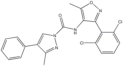 N1-[3-(2,6-dichlorophenyl)-5-methylisoxazol-4-yl]-3-methyl-4-phenyl-1H-pyrazole-1-carboxamide Struktur