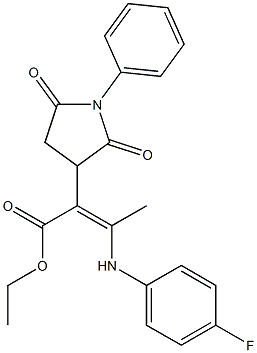 ethyl 2-(2,5-dioxo-1-phenyltetrahydro-1H-pyrrol-3-yl)-3-(4-fluoroanilino)but-2-enoate Struktur