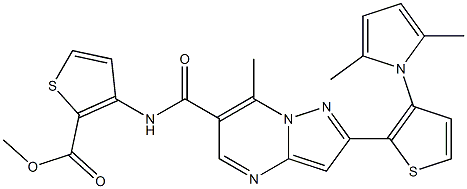 methyl 3-[({2-[3-(2,5-dimethyl-1H-pyrrol-1-yl)-2-thienyl]-7-methylpyrazolo[1,5-a]pyrimidin-6-yl}carbonyl)amino]-2-thiophenecarboxylate Struktur