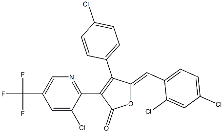 4-(4-chlorophenyl)-3-[3-chloro-5-(trifluoromethyl)-2-pyridinyl]-5-[(2,4-dichlorophenyl)methylene]-2(5H)-furanone Struktur