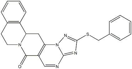 2-(benzylsulfanyl)-8,9,13b,14-tetrahydro-6H-[1,2,4]triazolo[5'',1'':2',3']pyrimido[4',5':4,5]pyrido[2,1-a]isoquinolin-6-one Struktur