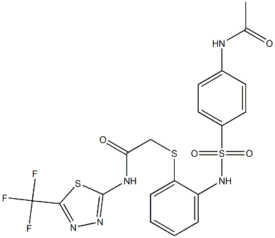 2-{[2-({[4-(acetylamino)phenyl]sulfonyl}amino)phenyl]sulfanyl}-N-[5-(trifluoromethyl)-1,3,4-thiadiazol-2-yl]acetamide Struktur