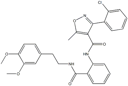 N4-(2-{[(3,4-dimethoxyphenethyl)amino]carbonyl}phenyl)-3-(2-chlorophenyl)-5-methylisoxazole-4-carboxamide Struktur