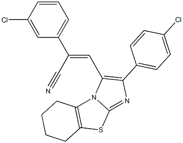 (Z)-2-(3-chlorophenyl)-3-[2-(4-chlorophenyl)-5,6,7,8-tetrahydroimidazo[2,1-b][1,3]benzothiazol-3-yl]-2-propenenitrile Struktur