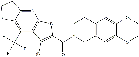 [3-amino-4-(trifluoromethyl)-6,7-dihydro-5H-cyclopenta[b]thieno[3,2-e]pyridin-2-yl][6,7-dimethoxy-3,4-dihydro-2(1H)-isoquinolinyl]methanone Struktur