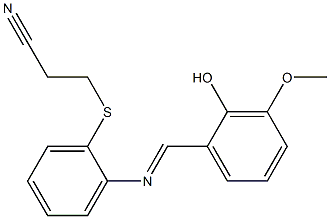 3-({2-[(2-hydroxy-3-methoxybenzylidene)amino]phenyl}thio)propanenitrile Struktur