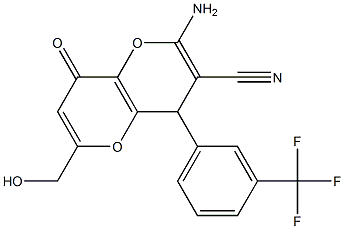 2-amino-6-(hydroxymethyl)-8-oxo-4-[3-(trifluoromethyl)phenyl]-4,8-dihydropyrano[3,2-b]pyran-3-carbonitrile Struktur