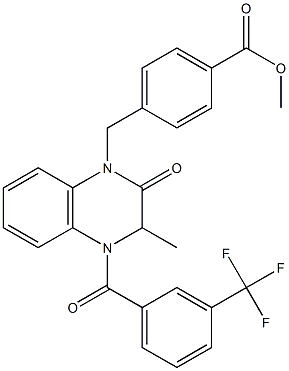 methyl 4-{[3-methyl-2-oxo-4-[3-(trifluoromethyl)benzoyl]-3,4-dihydro-1(2H)-quinoxalinyl]methyl}benzenecarboxylate Struktur