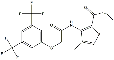 methyl 3-[(2-{[3,5-di(trifluoromethyl)phenyl]thio}acetyl)amino]-4-methylthiophene-2-carboxylate Struktur