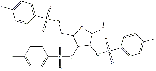 5-methoxy-4-{[(4-methylphenyl)sulfonyl]oxy}-2-({[(4-methylphenyl)sulfonyl]oxy}methyl)tetrahydrofuran-3-yl 4-methylbenzene-1-sulfonate Struktur