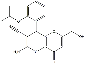 2-amino-6-(hydroxymethyl)-4-(2-isopropoxyphenyl)-8-oxo-4,8-dihydropyrano[3,2-b]pyran-3-carbonitrile Struktur