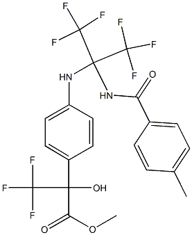 methyl 3,3,3-trifluoro-2-hydroxy-2-(4-{[2,2,2-trifluoro-1-[(4-methylbenzoyl)amino]-1-(trifluoromethyl)ethyl]amino}phenyl)propanoate Struktur