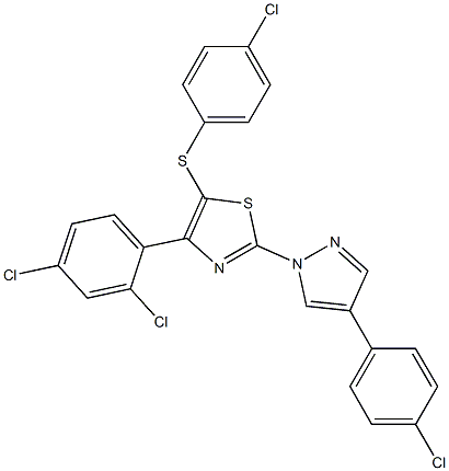 2-[4-(4-chlorophenyl)-1H-pyrazol-1-yl]-5-[(4-chlorophenyl)sulfanyl]-4-(2,4-dichlorophenyl)-1,3-thiazole Struktur