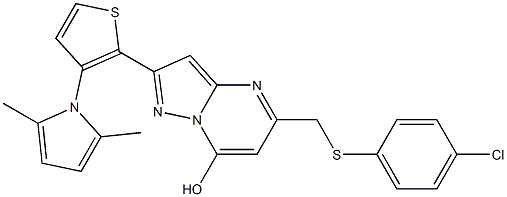 5-{[(4-chlorophenyl)sulfanyl]methyl}-2-[3-(2,5-dimethyl-1H-pyrrol-1-yl)-2-thienyl]pyrazolo[1,5-a]pyrimidin-7-ol Struktur