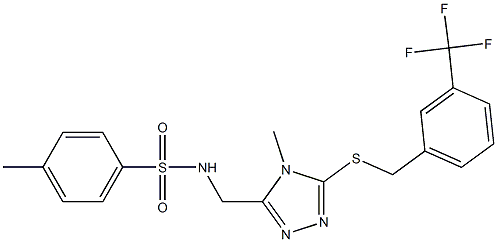 4-methyl-N-[(4-methyl-5-{[3-(trifluoromethyl)benzyl]sulfanyl}-4H-1,2,4-triazol-3-yl)methyl]benzenesulfonamide Struktur