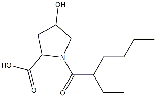 1-(2-ethylhexanoyl)-4-hydroxypyrrolidine-2-carboxylic acid Struktur