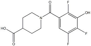 1-[(2,4,5-trifluoro-3-hydroxyphenyl)carbonyl]piperidine-4-carboxylic acid Struktur