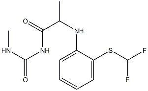 1-[2-({2-[(difluoromethyl)sulfanyl]phenyl}amino)propanoyl]-3-methylurea Struktur